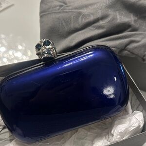 Alexander McQueen Midnight Blue Clutch with Silver Skull retail $1325